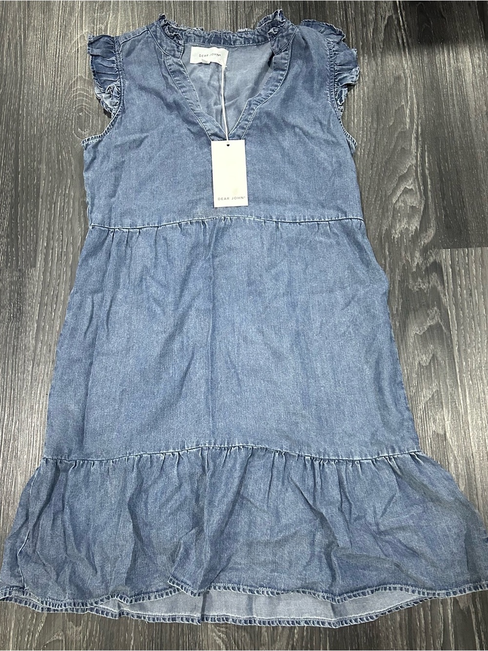 NWT Dear John Blue Denim Ruffle Dress XS